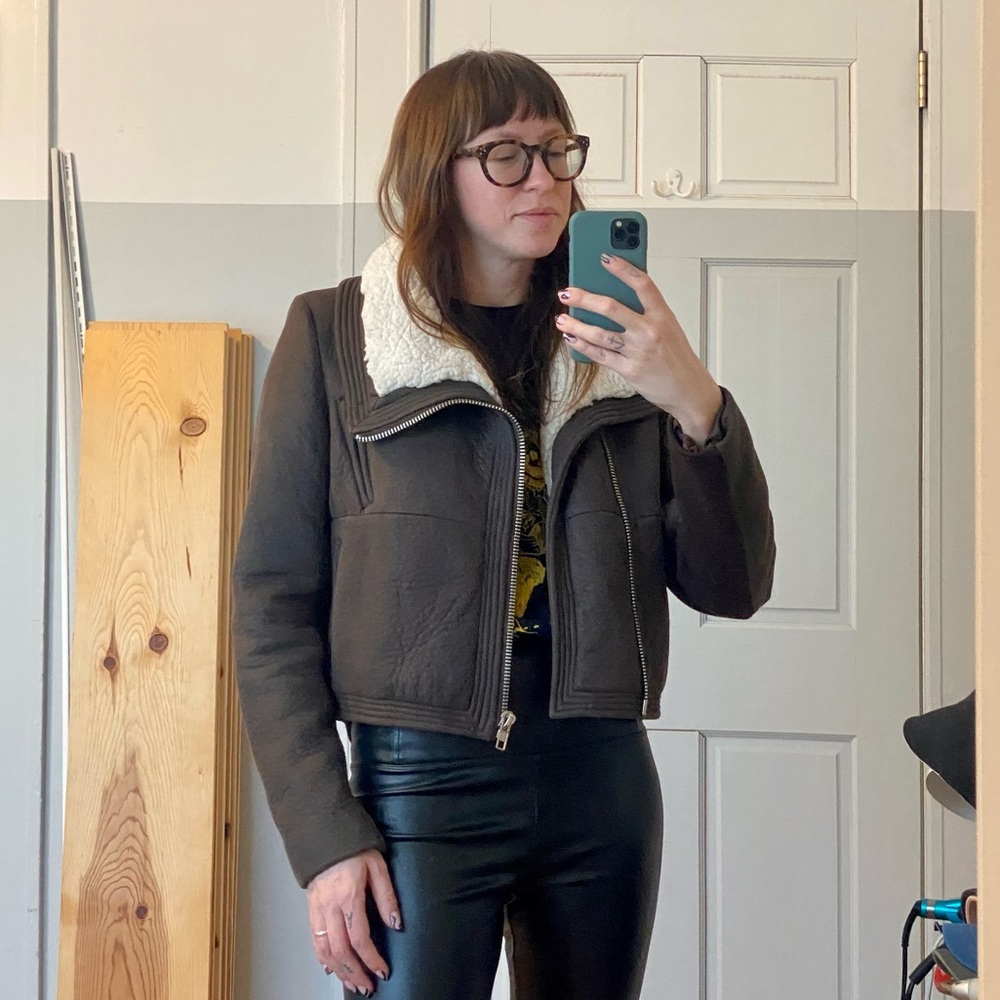 Faux suede Sherpa moto jacket, size XS